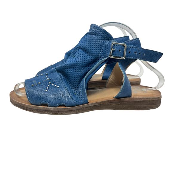 Miz Mooz‎ Fifi Sandals Flat Leather Perforated Ankle Strap Blue Size 39 US 8.5 9 - Picture 11 of 14